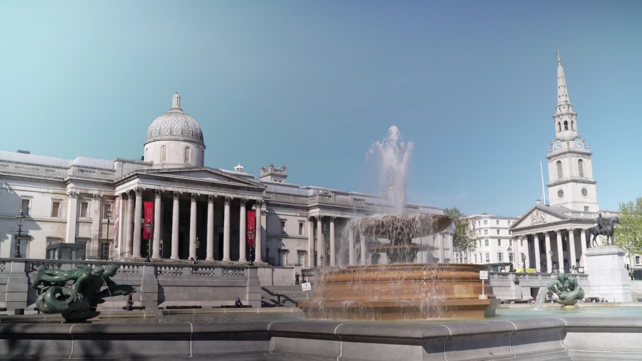 United Kingdom London National Gallery and a the fountain in the centre of Trafalgar Square