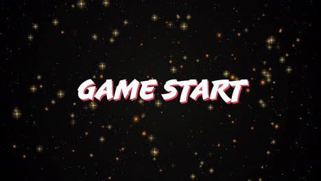 animation of game start text over starry night sky background