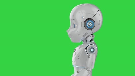 cute robot with cartoon character on green screen