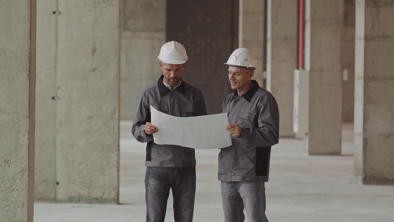 Workers Looking at Document in Building
