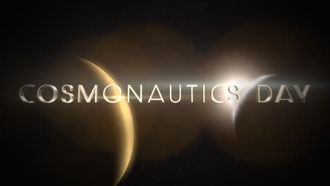 cosmonautics day with yellow planets in dark galaxy