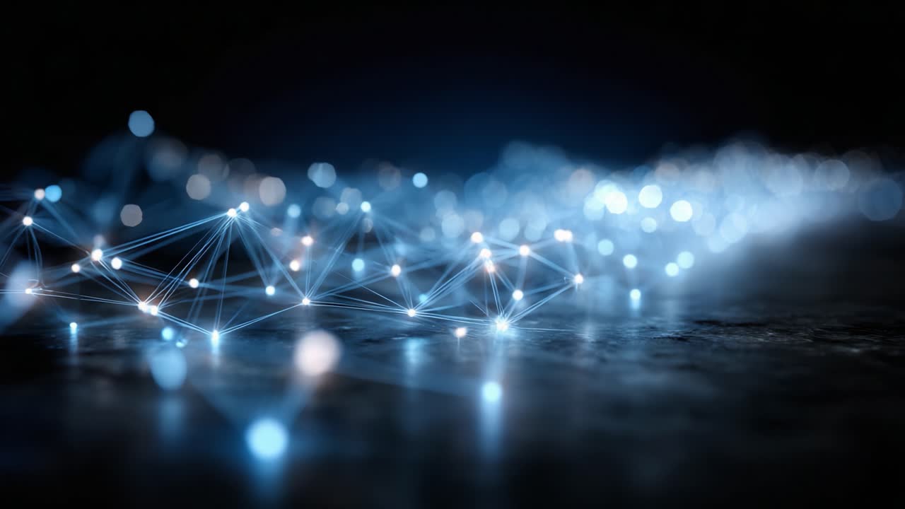 A Captivating Visualization of Interconnected Connections and Light Patterns Forming a Dynamic Network in a Dark Environment