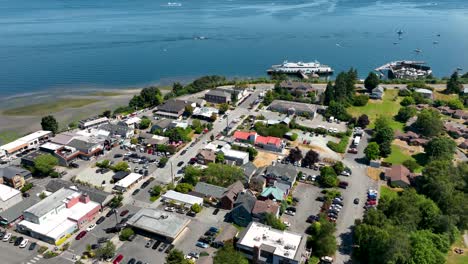 aerial view tilting up from the city of langley to reveal the vastness of the puget sound