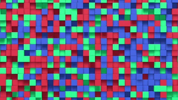 Multicolored small box cube random geometric background. Abstract square pixel mosaic illustration. Land block background. Fantasy fractal design. Digital art. 3d animation loop of 4K