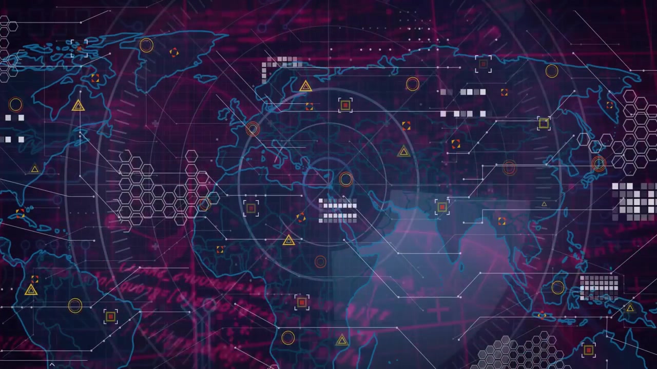 Digital World Map with Futuristic Data HUD Overlay