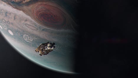 Una-Gran-Nave-Espacial-Que-Pasa-Por-El-Gigante-Gaseoso-De-Júpiter