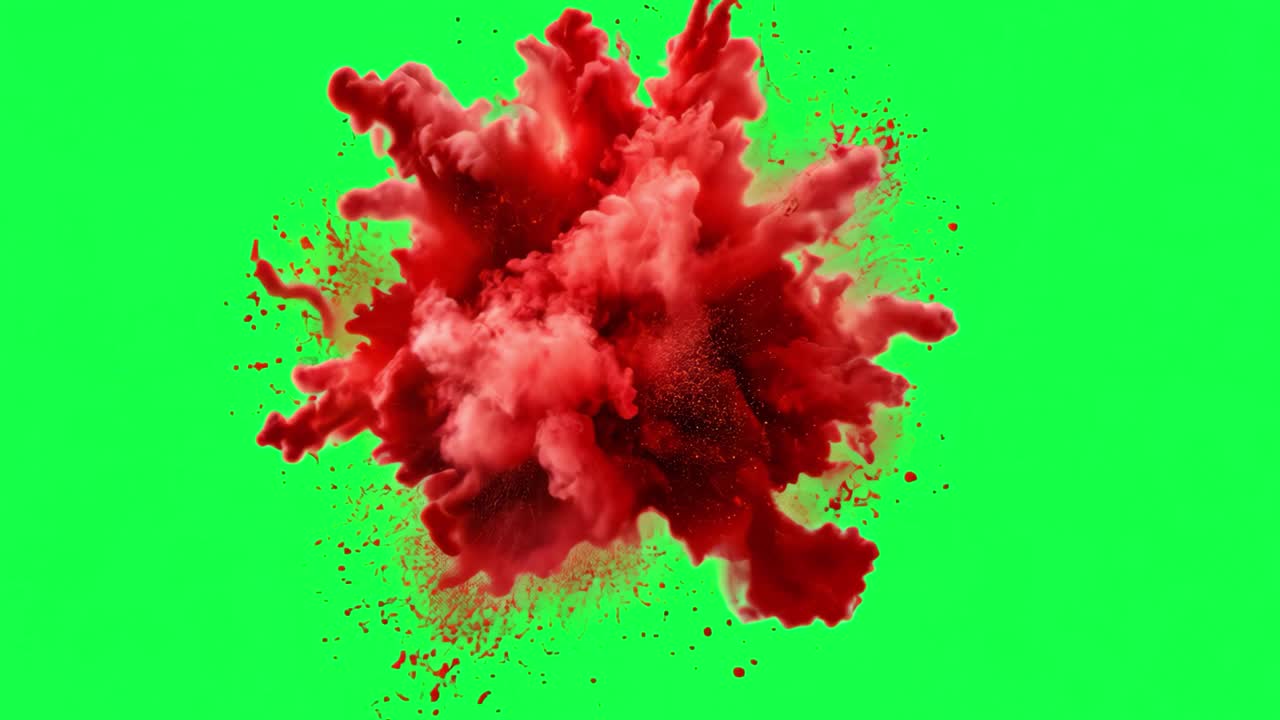 Vibrant red powder explosion animation, transparent 4K video, green ...