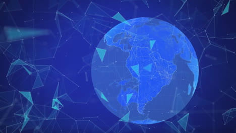 animación de un globo giratorio con redes brillantes de conexiones