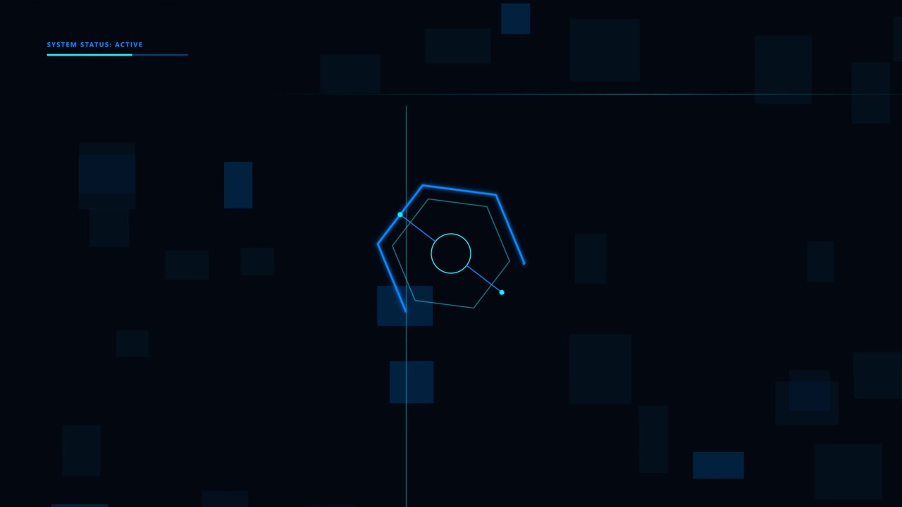 Digital Hexagon Interface Animation with Floating Data Squares