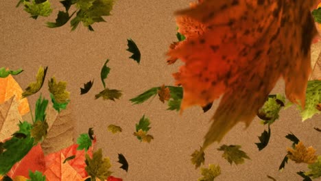 Animation-Von-Herbstblättern,-Die-Vor-Braunem-Hintergrund-Mit-Kopierraum-Schweben