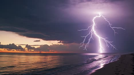 lightning over the ocean at sunrise/sunset