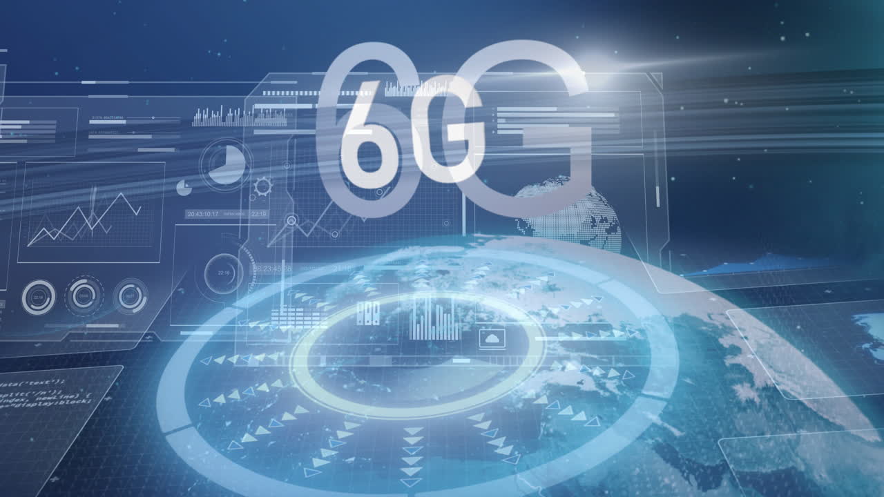 Animation of 6G technology with digital interface and futuristic data visualization