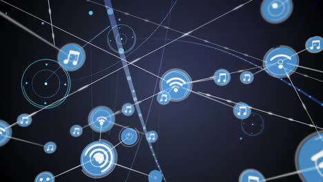 music and wi-fi icons connected by lines, network connectivity animation