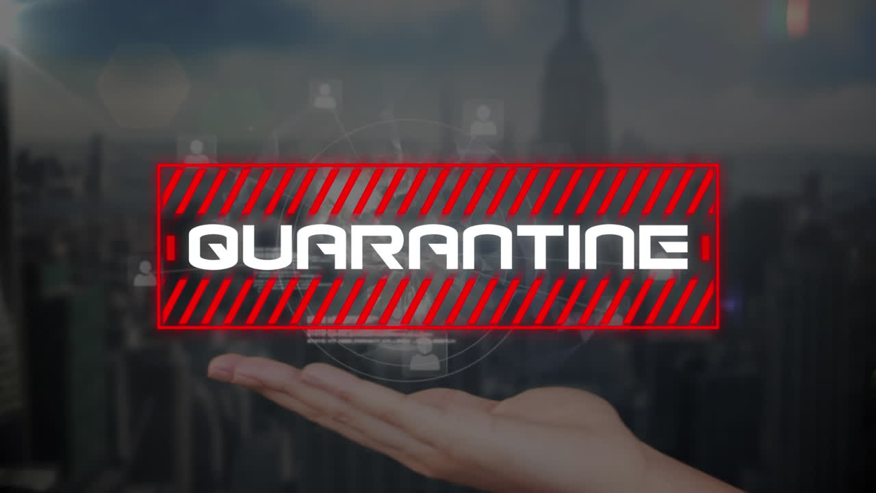 animación del texto de cuarentena sobre el paisaje urbano