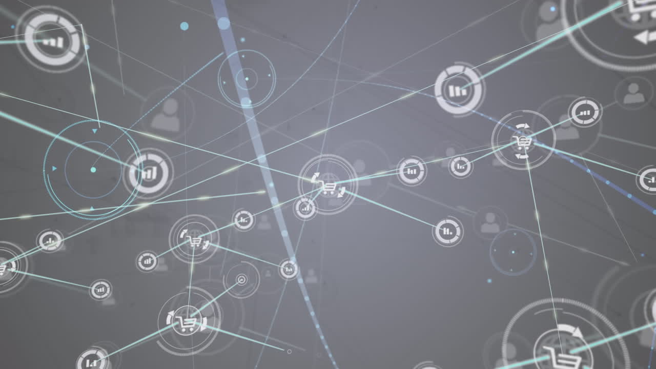 회색 배경에 아이콘으로 연결 네트워크의 애니메이션