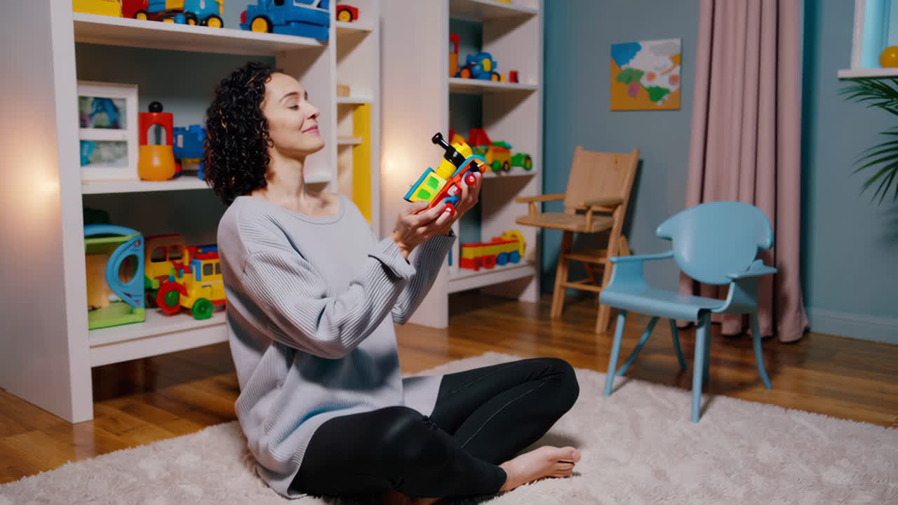 Mother and Child Playing with Toys in a Playroom