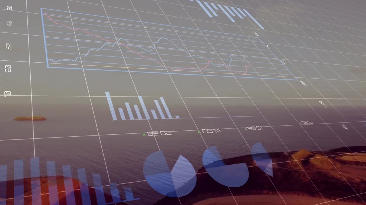 animación del procesamiento de datos sobre el paisaje marino