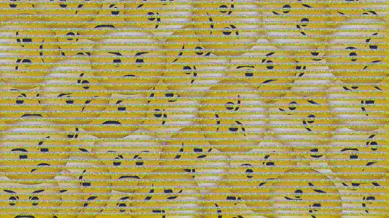animación digital de la televisión efecto estático sobre múltiples emojis de cara enojada cayendo