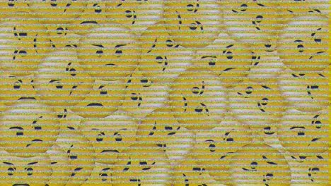 digital animation of tv static effect over multiple angry face emojis falling