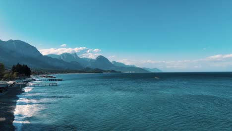 Drone-View-of-Kemer-City-of-Antalya,-Resort-Town-on-Mediterranean-Coast-of-Turkey