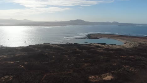 isla de lobos aerial footage looking to corralejo, fuerteventura