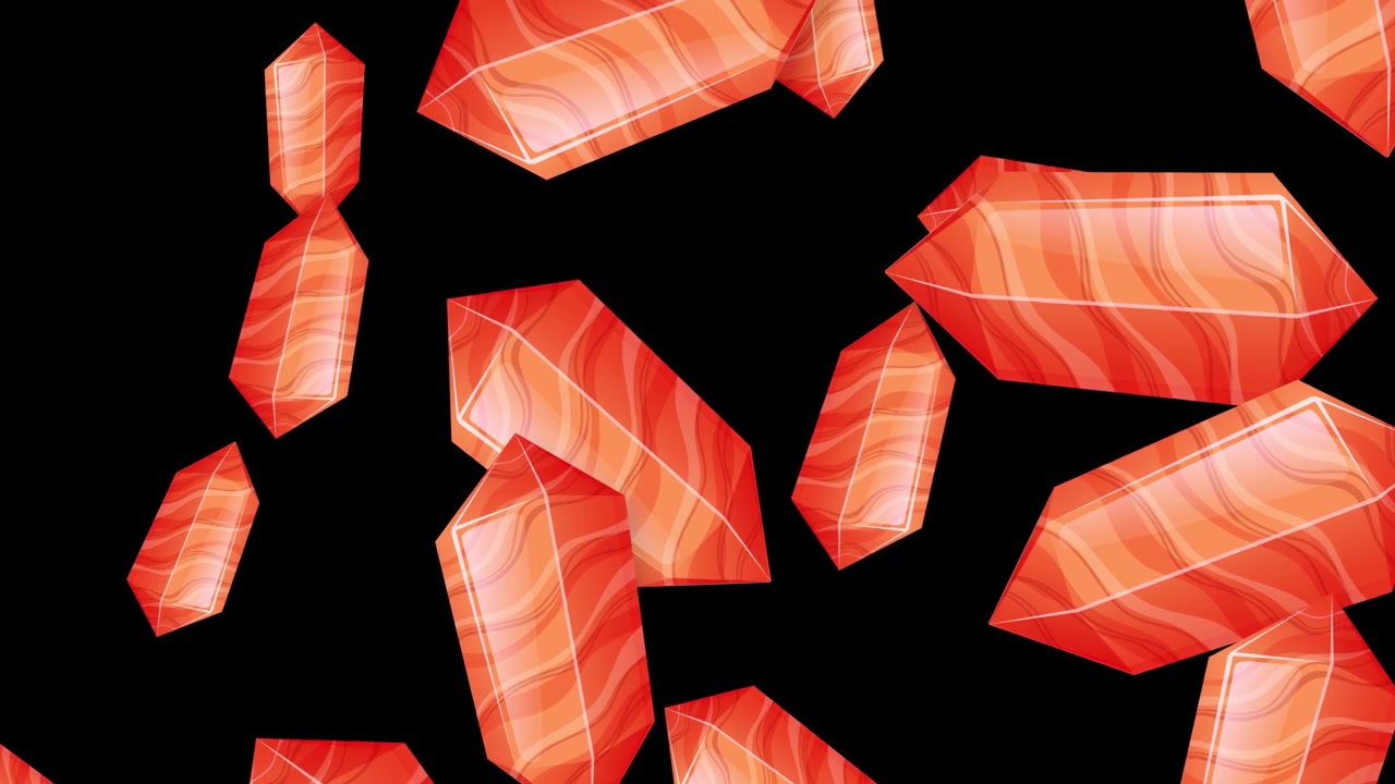 Gemme di cristallo rosse animate che fluttuano su sfondo nero