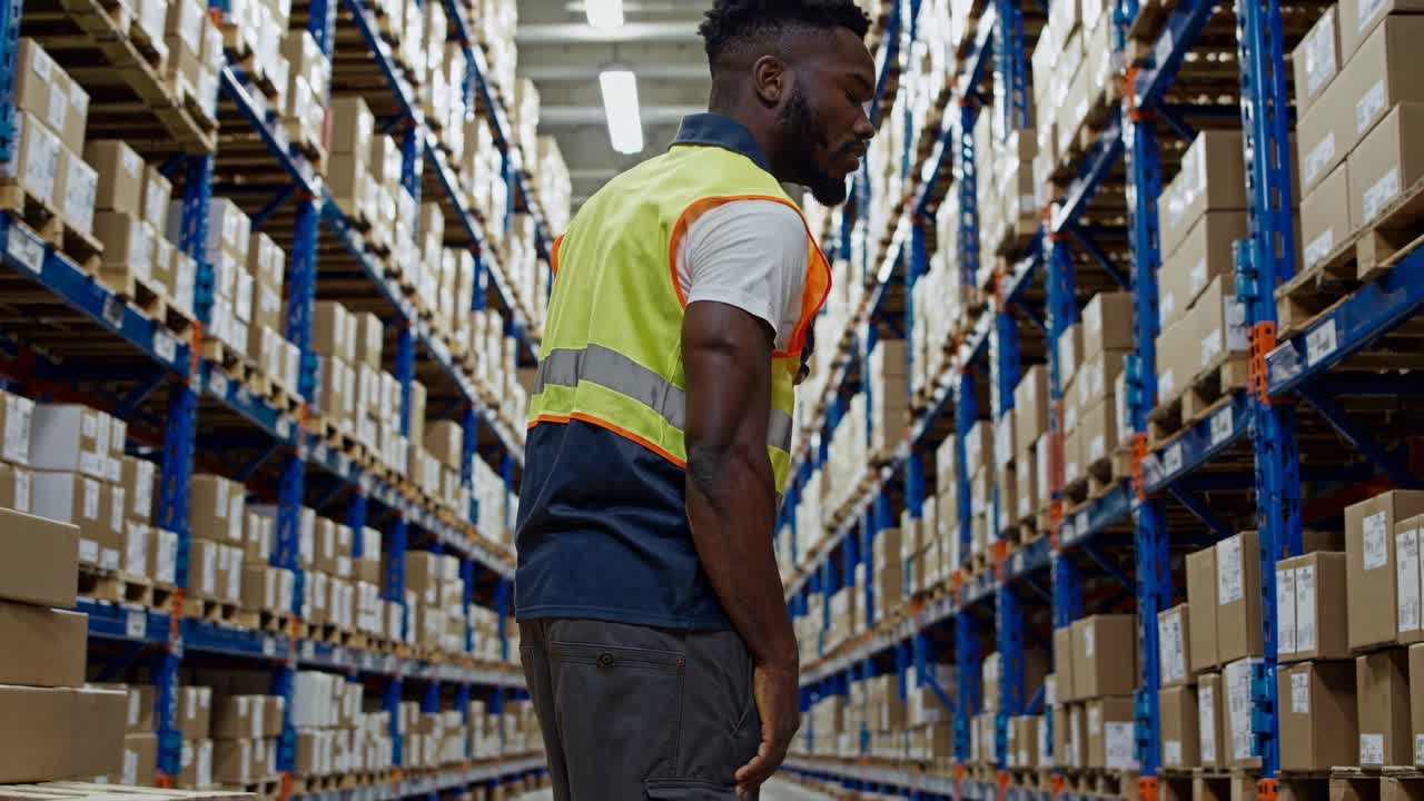 trabajador de almacén inspeccionando el inventario