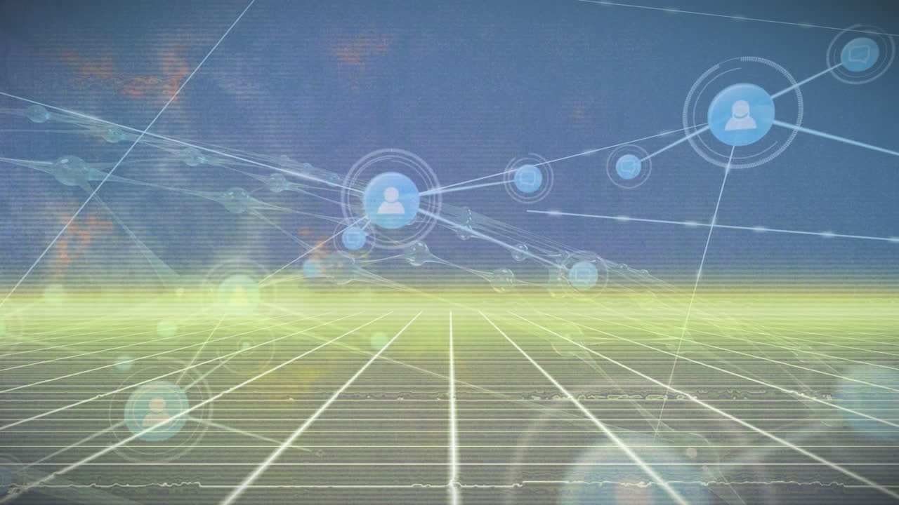 파란색과 노란색 바탕에 연결 네트워크에 대한 애니메이션