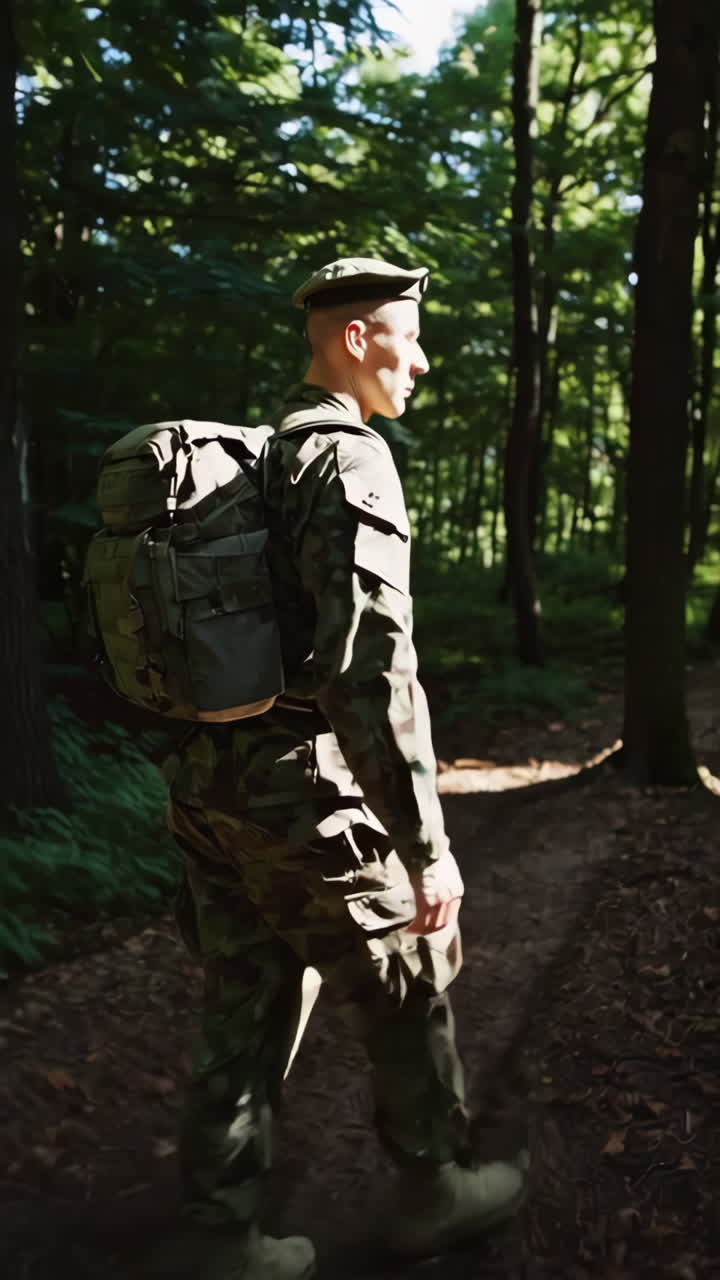 Soldier Hiking in the Forest