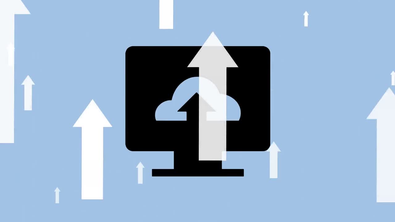 컴퓨터 위의 화살표와 구름의 애니메이션