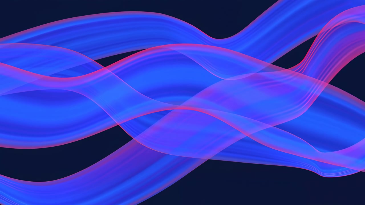 Glowing Blue Ribbons Flow Across Dark Stage, Visualizer For Electronic Music, Layered Neon Waves, Smooth
