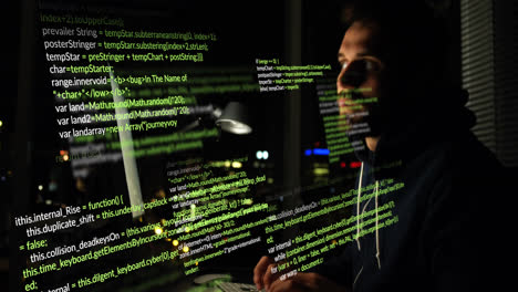 animación del procesamiento de datos sobre un hacker caucásico