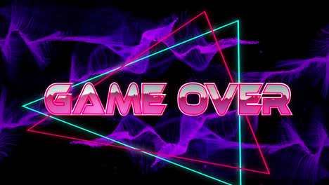 animation of game over text over neon lines and pattern background
