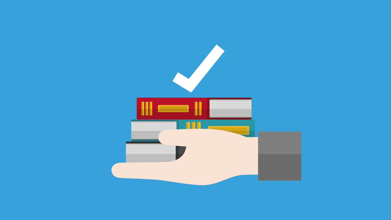 libros de pila en la mano marca de comprobación