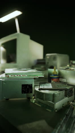 old computer parts on a desk