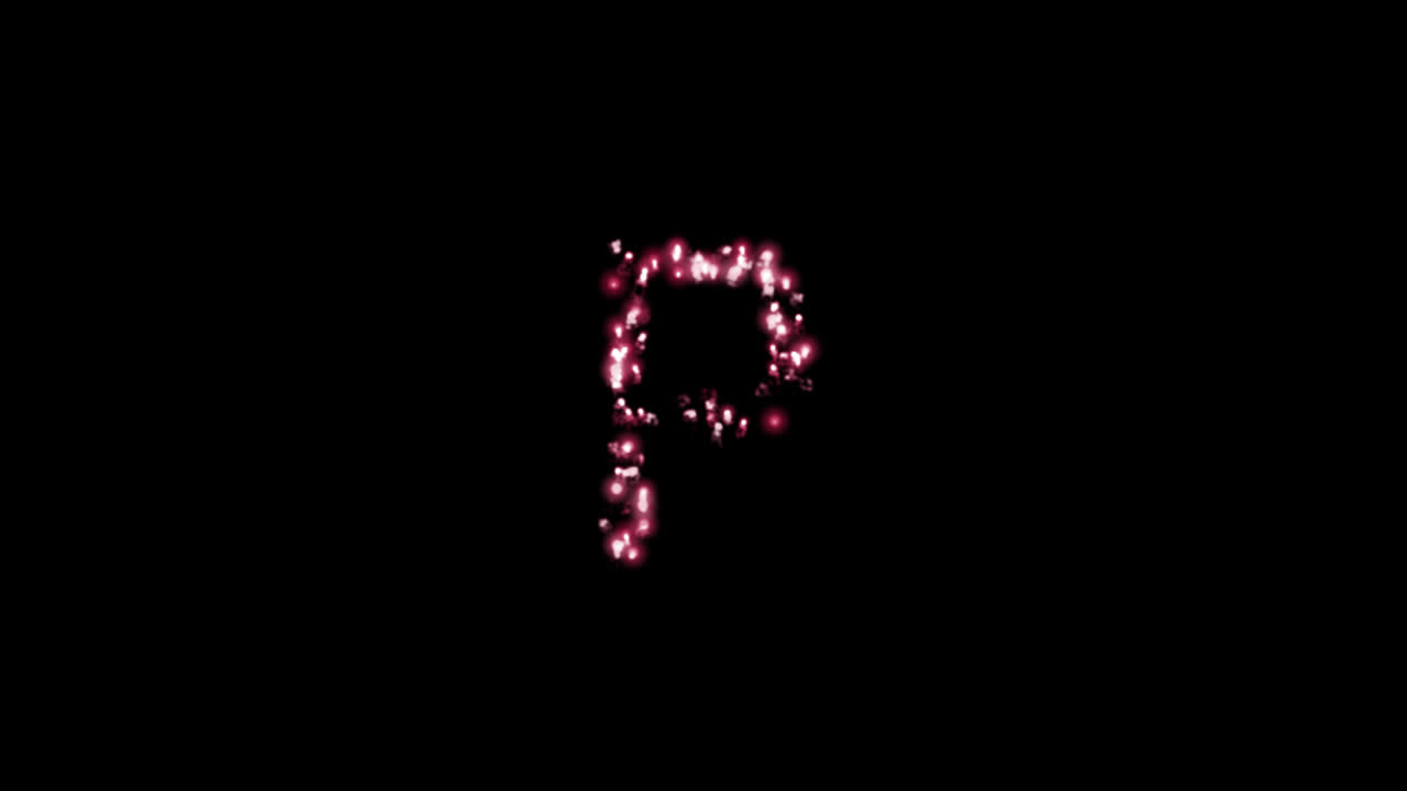Particelle luminose e scintillanti che formano la lettera P su sfondo trasparente