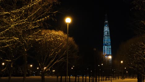 federation tower at night in winter