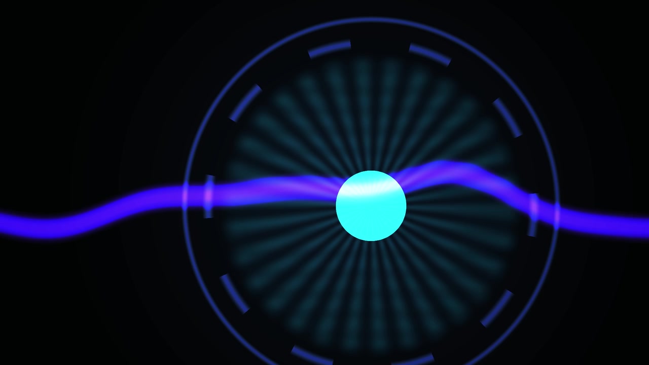 Abstract Wavy Purple Line Oscillating Through a Glowing Blue Circle
