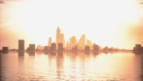 silhouette of a city skyline at sunset