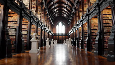 grand library hall with marble busts