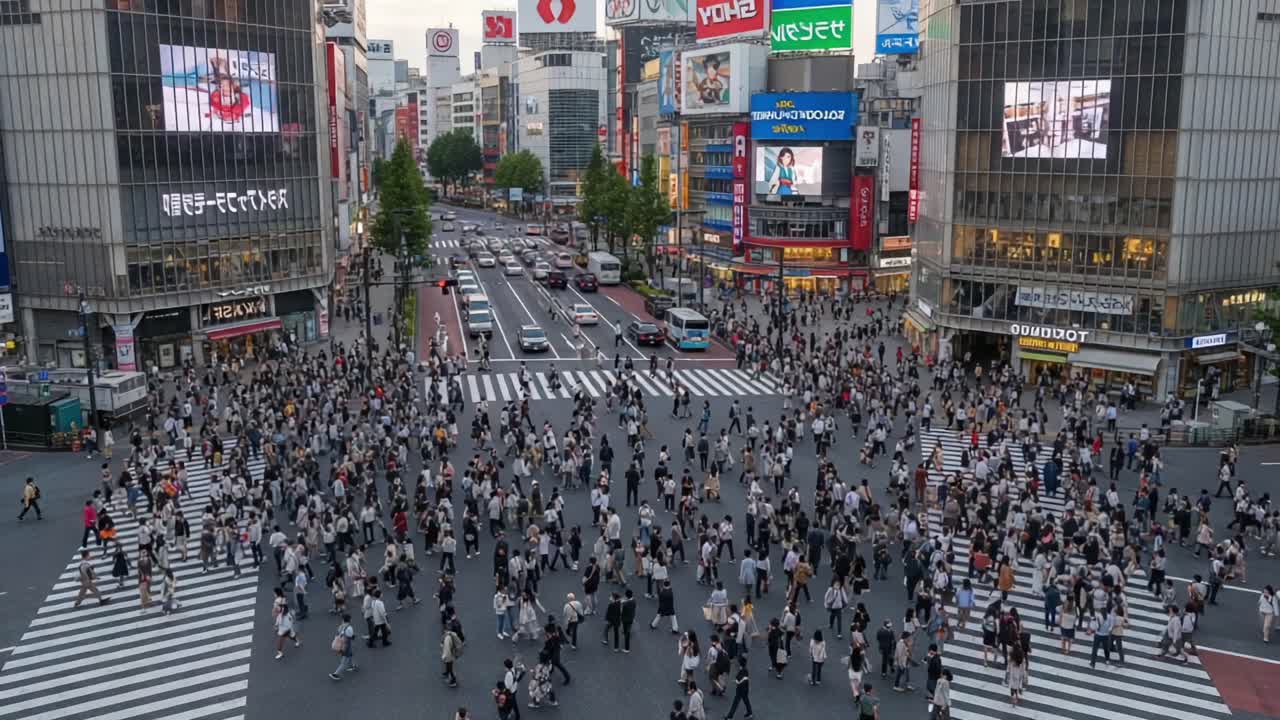 A Bustling Urban Crosswalk Scene: Capturing the Vibrancy and Energy of a Busy Intersection Filled with a Diverse Crowd of Pedestrians and City Life