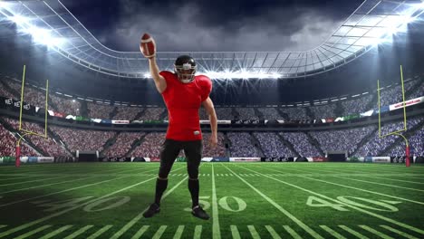 Animation-Eines-American-Football-Spielers-über-Dem-Sportstadion