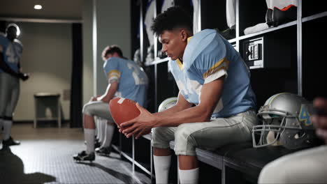 football players in locker room