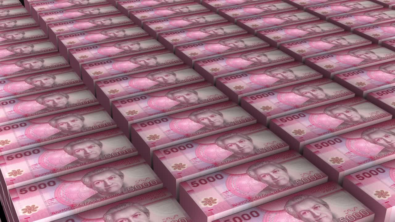 3D Animation of 5000 Chile Pesos Stack of Money of Seamless Loop