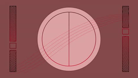 digital animation of wavy lines moving against circular and abstract shapes on red background