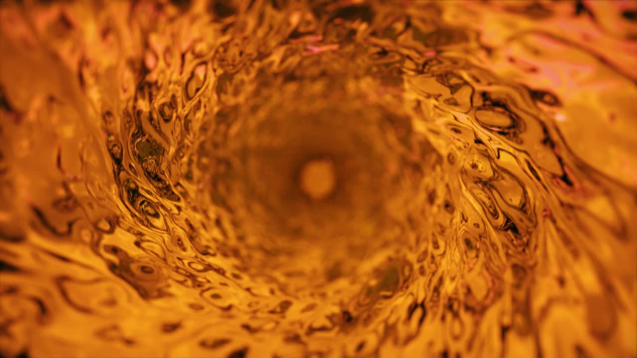 Abstract orange water background. Slow motion shot of rotating water. Tea or juice concept. Shallow depth of field. Seamless loop 3d animation of 4k UHD