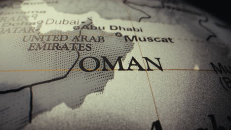 close-up of oman on a world globe