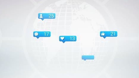 animación del icono de las redes sociales con números crecientes en todo el mundo sobre un fondo blanco