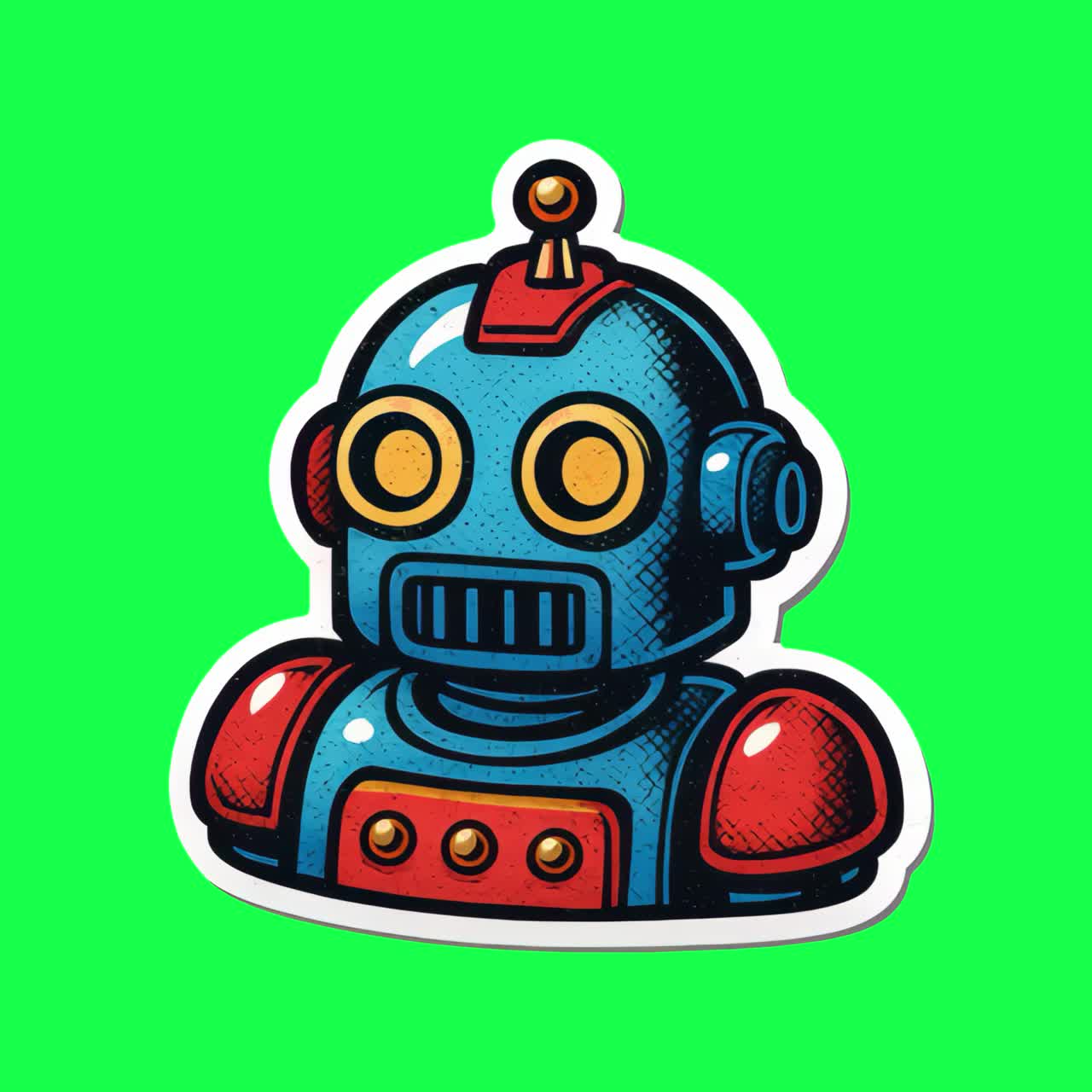 Animazione di un robot retrò colorato, rendering in 3D trasparente, video 4K, green screen