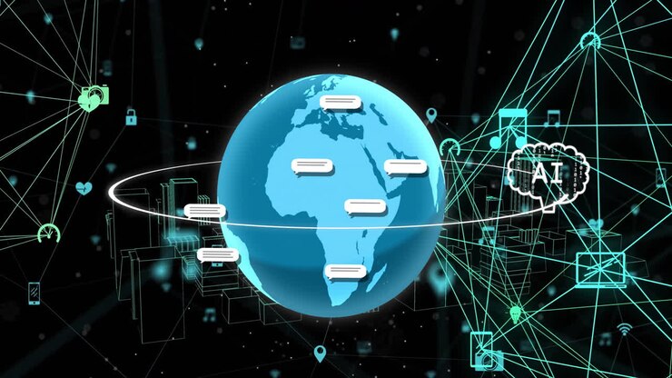 Animation of ai data processing over globe